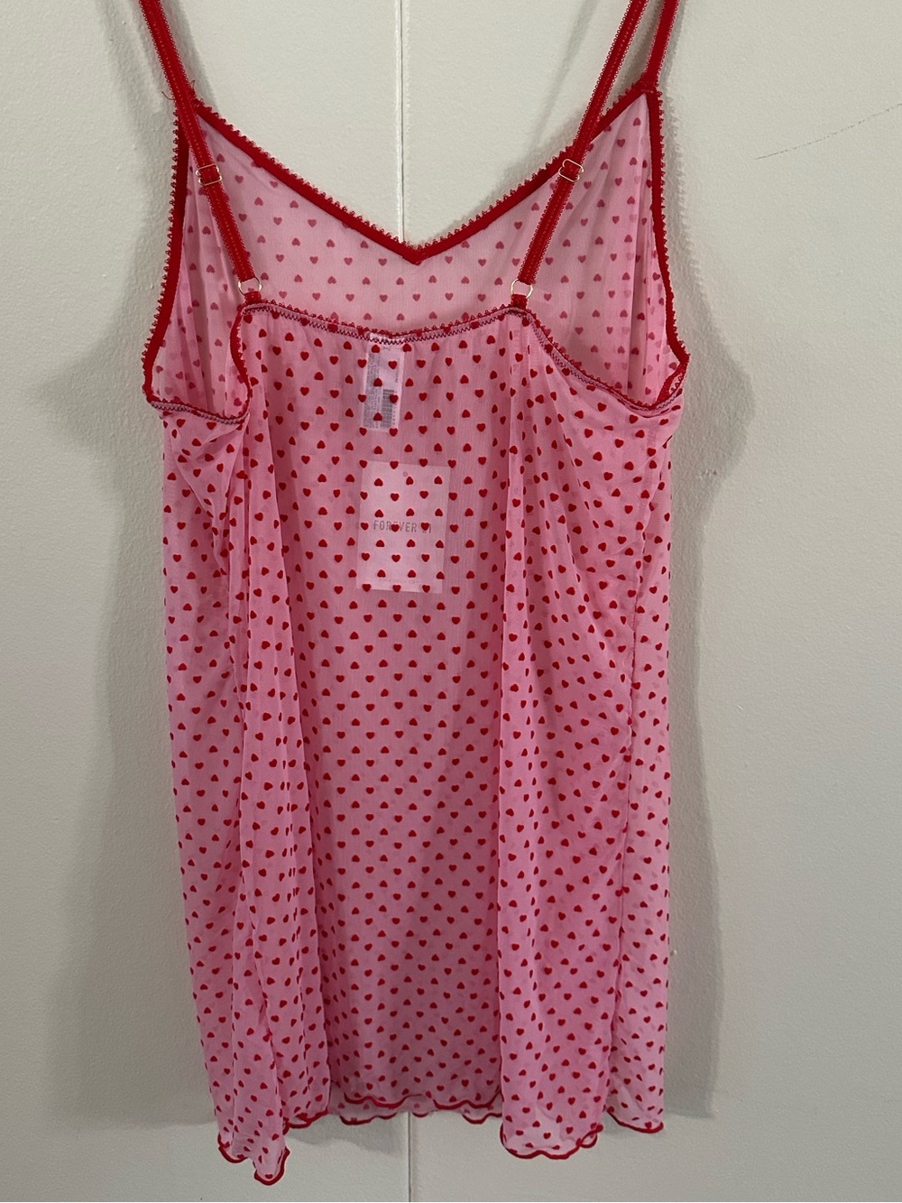 Forever 21 Lingerie Slip Dress Pink with Red Hearts NWT - Picture 3 of 3
